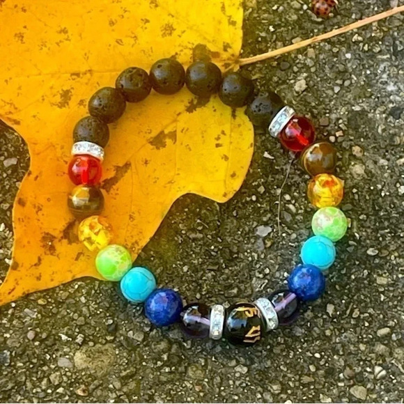 Chakra Black Lava Beaded Bracelet - Picture 4 of 4